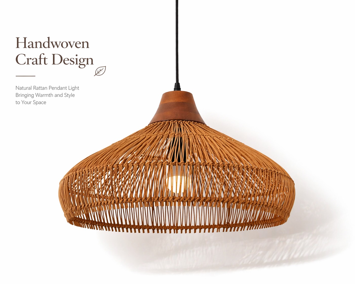 Modern Handwoven Bamboo Pendant Light Wide Shade Boho Hanging Lamp