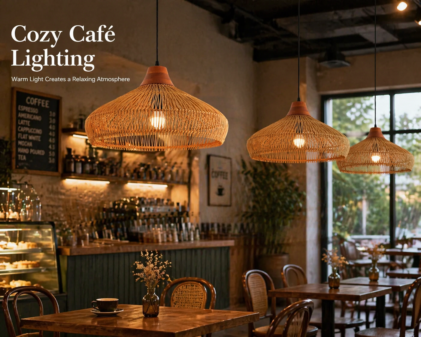 Modern Handwoven Bamboo Pendant Light Wide Shade Boho Hanging Lamp
