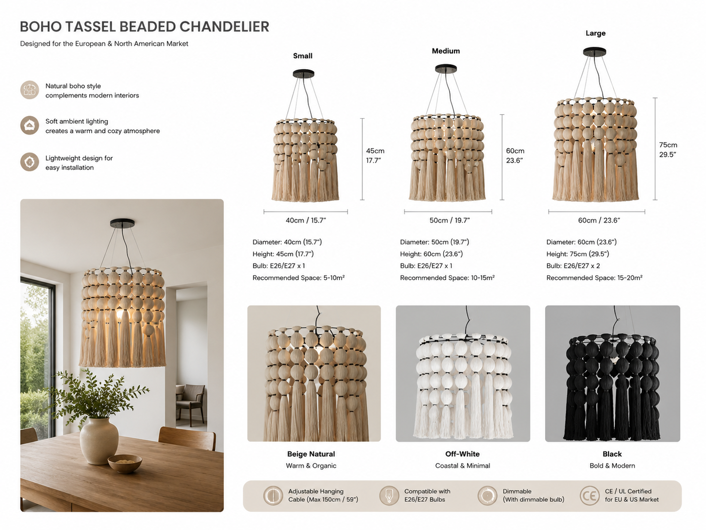 Boho Tassel Beaded Chandelier for Hospitality Interior Projects and Designer Spaces