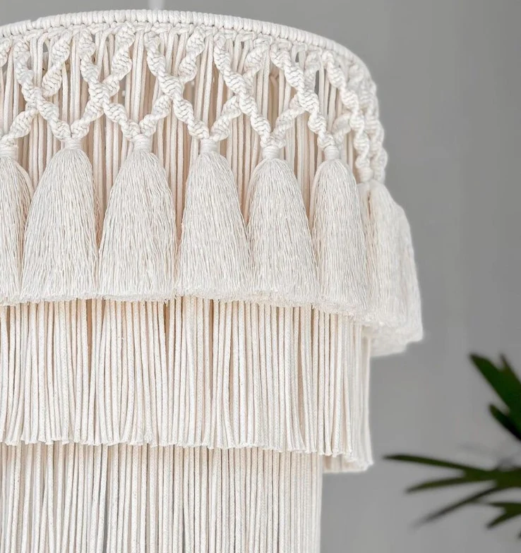 Handmade Boho Macrame Tassel Pendant Light Natural Cotton Fringe Chandelier for Hospitality & Residential Projects