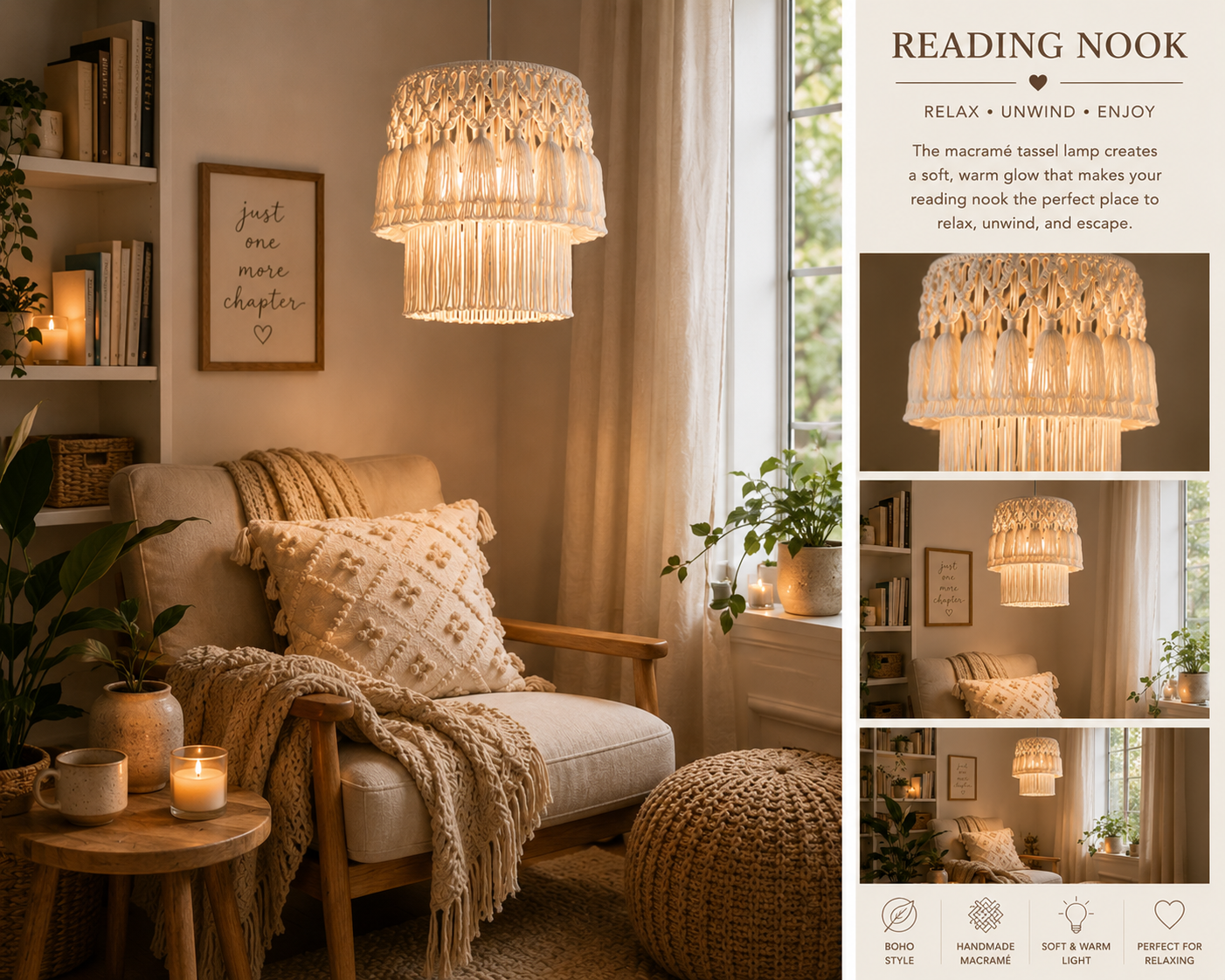 Handmade Boho Macrame Tassel Pendant Light Natural Cotton Fringe Chandelier for Hospitality & Residential Projects