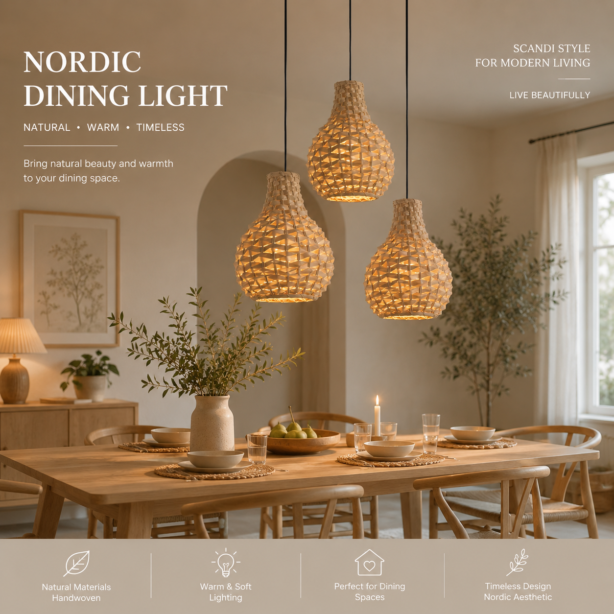 Handwoven Bamboo Pendant Light – Boho Teardrop Wicker Hanging Lamp for Dining Room Bedroom Cafe