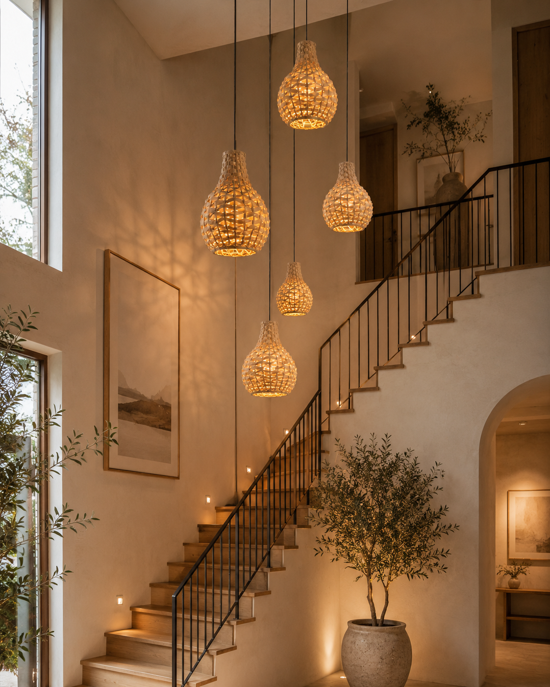 Handwoven Bamboo Pendant Light – Boho Teardrop Wicker Hanging Lamp for Dining Room Bedroom Cafe