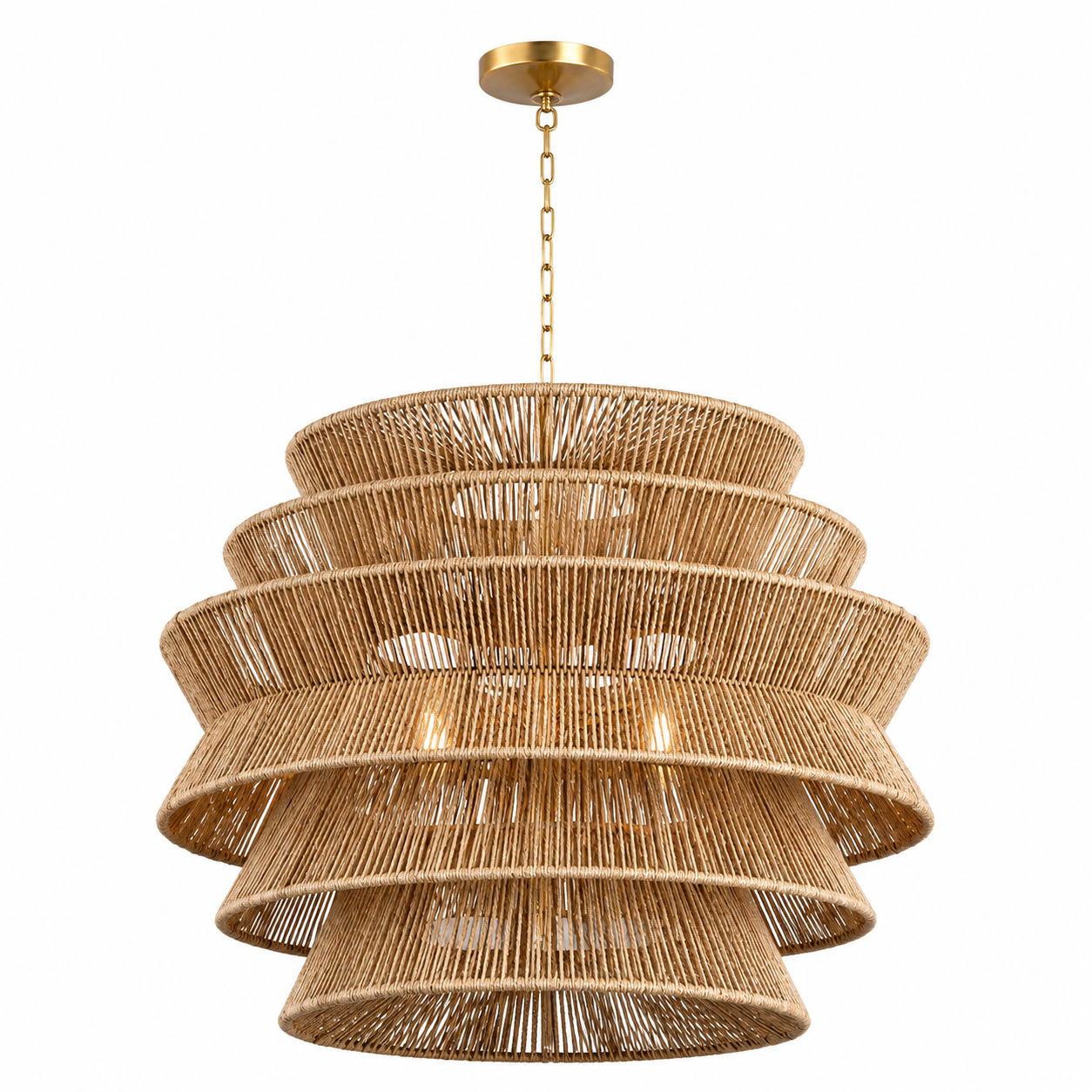 Modern Multi-Tier Handwoven Natural Rattan Pendant Light Boho Hanging Chandelier for Hotel Restaurant Resort Villa