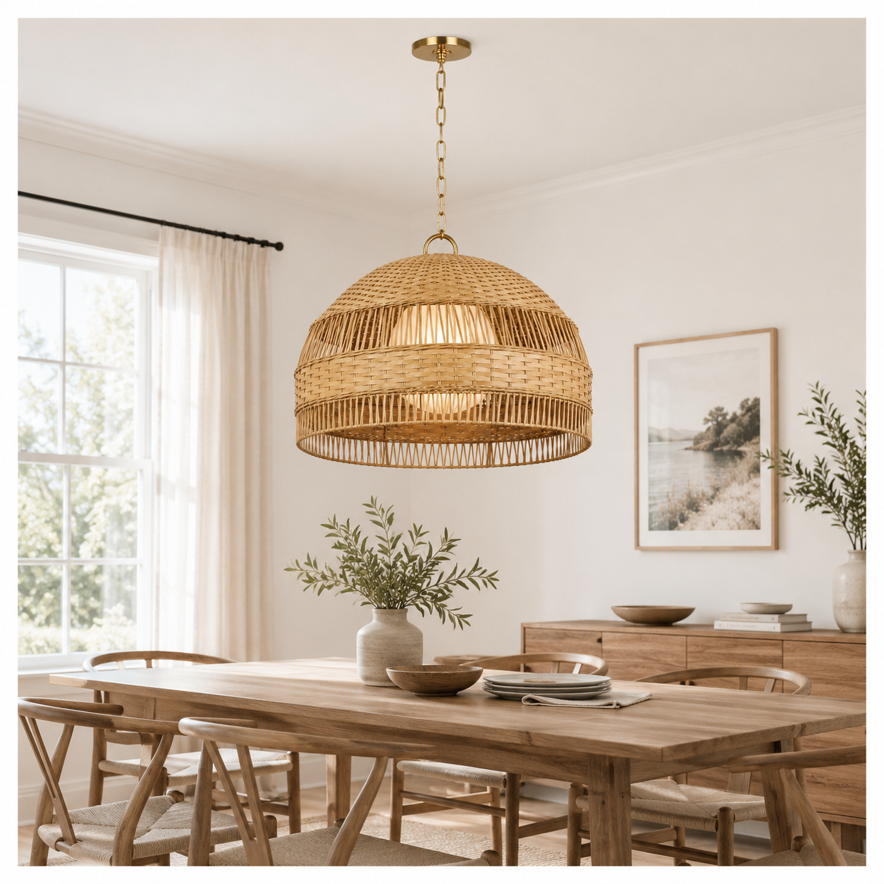 Modern Handwoven Natural Rattan Pendant Light Boho Hanging Ceiling Lamp for Hotel Restaurant Villa