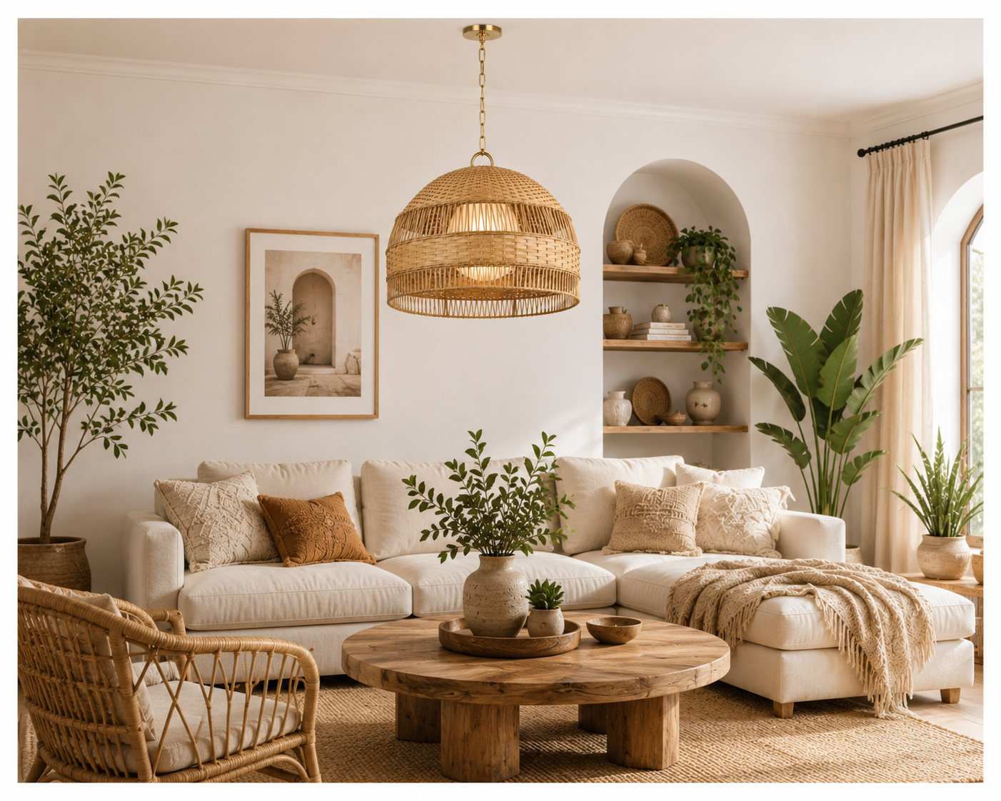 Modern Handwoven Natural Rattan Pendant Light Boho Hanging Ceiling Lamp for Hotel Restaurant Villa