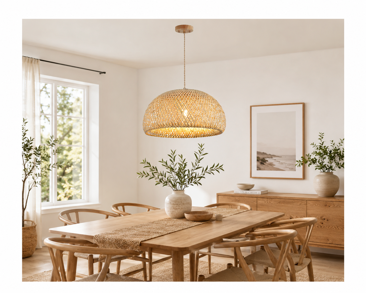 Handwoven Natural Bamboo Dome Pendant Light Boho Ceiling Lamp for Hotel Restaurant Resort Projects