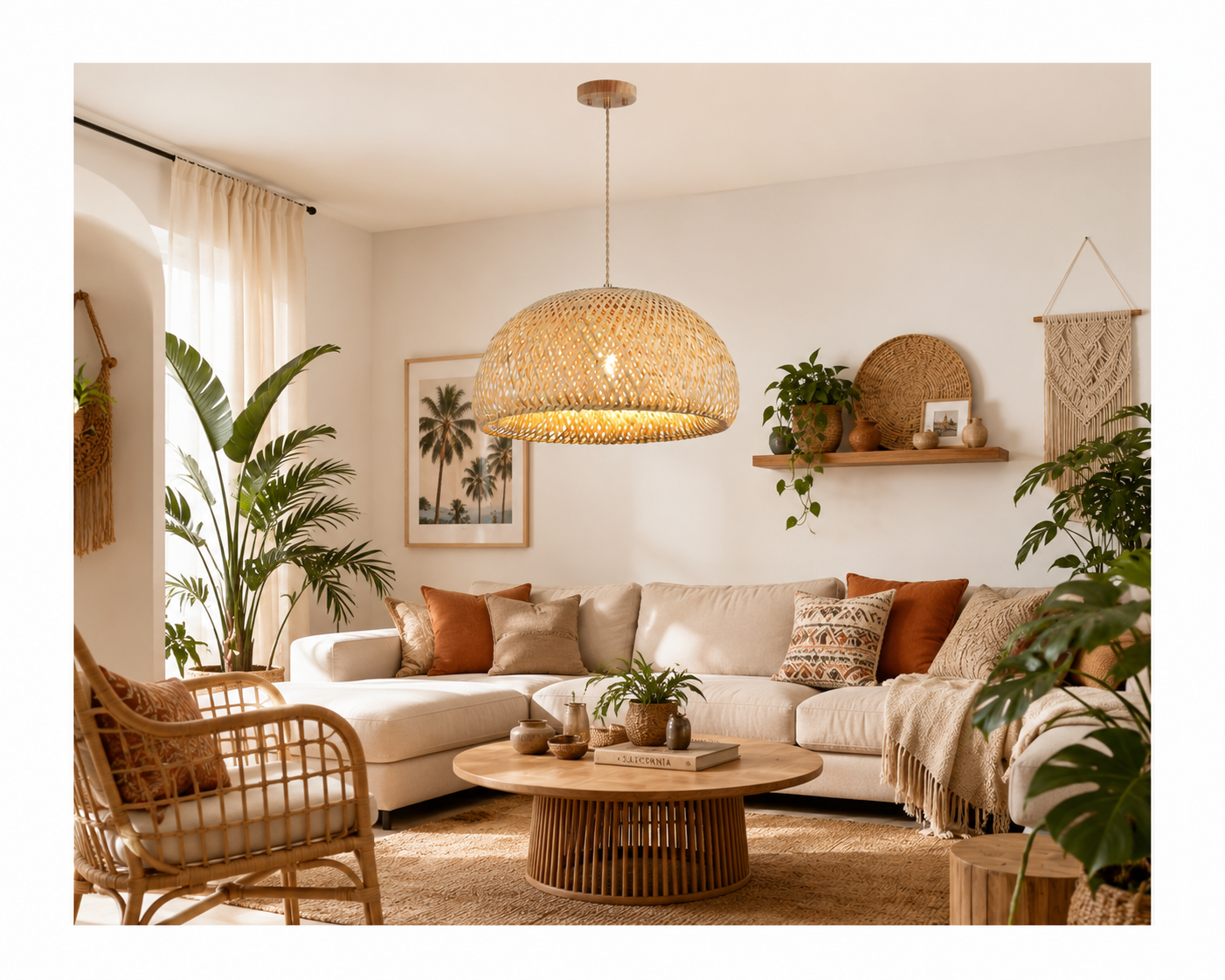 Handwoven Natural Bamboo Dome Pendant Light Boho Ceiling Lamp for Hotel Restaurant Resort Projects