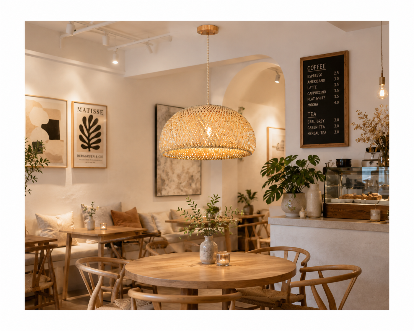 Handwoven Natural Bamboo Dome Pendant Light Boho Ceiling Lamp for Hotel Restaurant Resort Projects