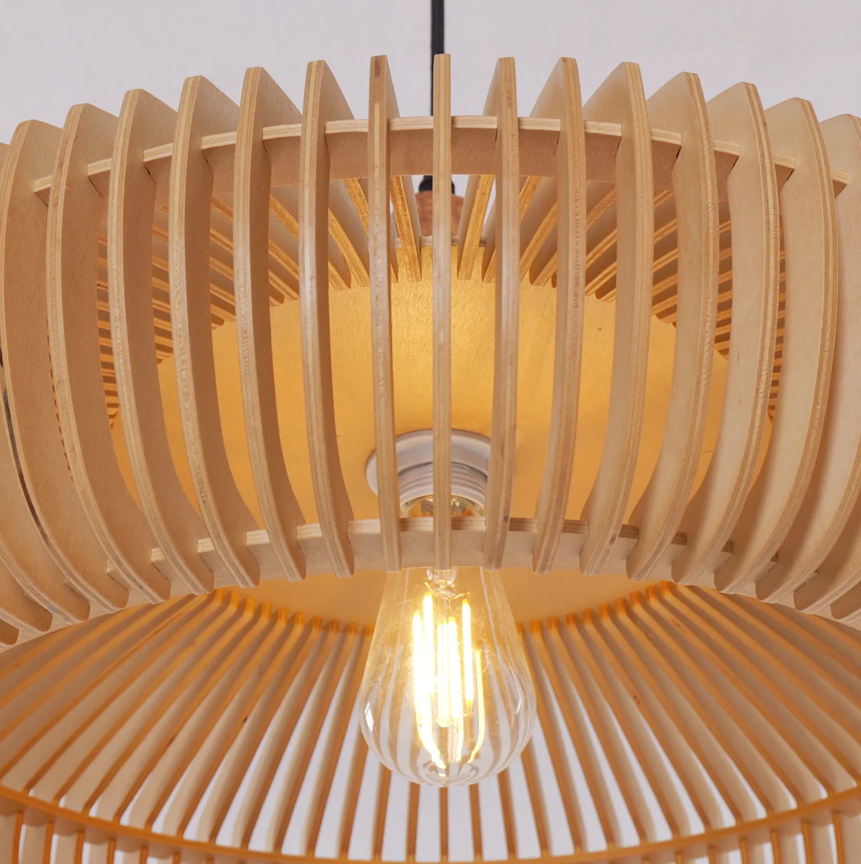 Contemporary Handcrafted Wooden Slat Pendant Light Fixtures for Restaurant & Interior Design Projects