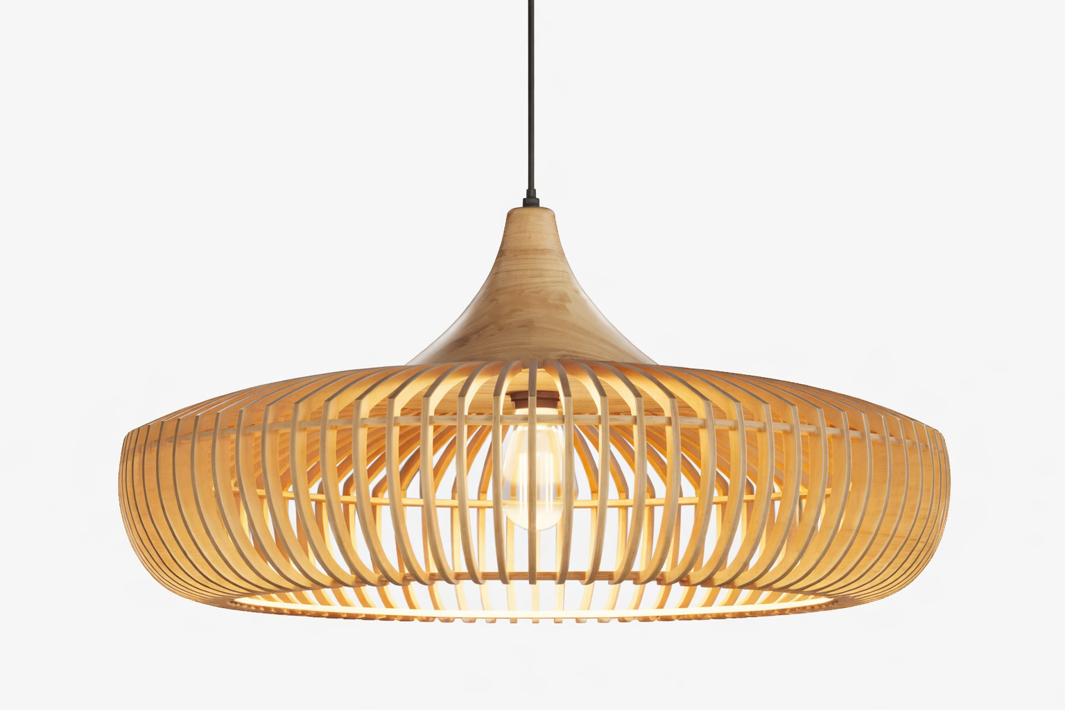Contemporary Handcrafted Wooden Slat Pendant Light Fixtures for Restaurant & Interior Design Projects
