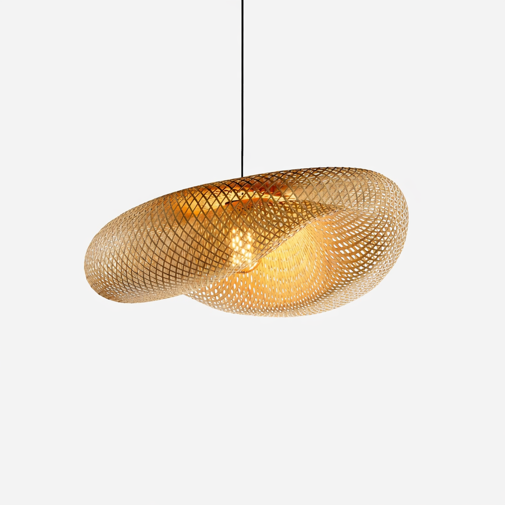 Modern Handwoven Banboo Pendant Light Fitting Artistic Hollow Mesh Hanging Lamp