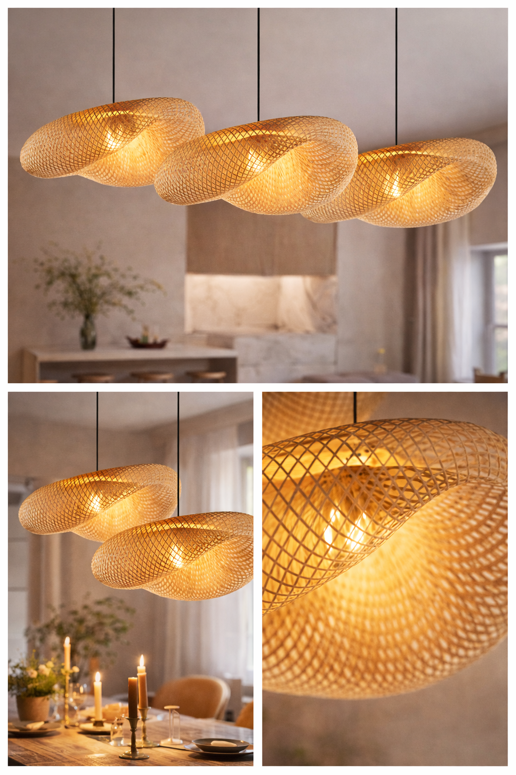 Modern Handwoven Banboo Pendant Light Fitting Artistic Hollow Mesh Hanging Lamp