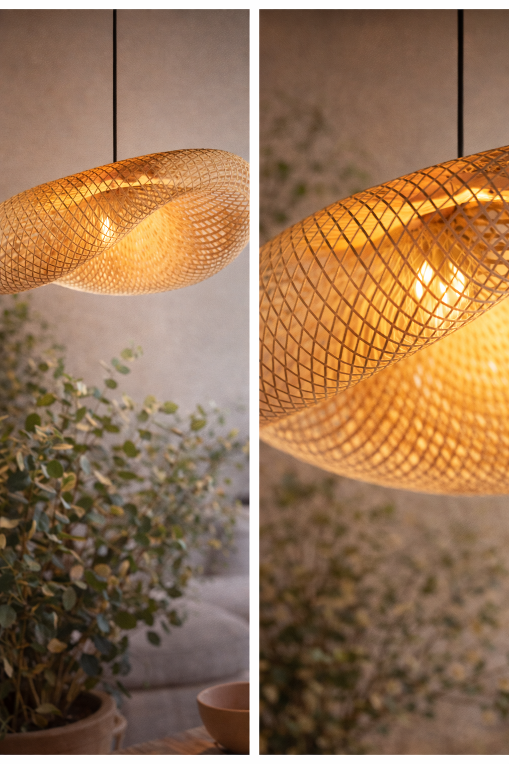 Modern Handwoven Banboo Pendant Light Fitting Artistic Hollow Mesh Hanging Lamp