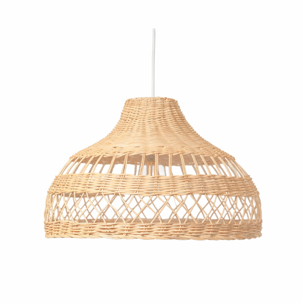 Vintage Handwoven Rattan Pendant Light Dome Shape Natural Hanging Lamp