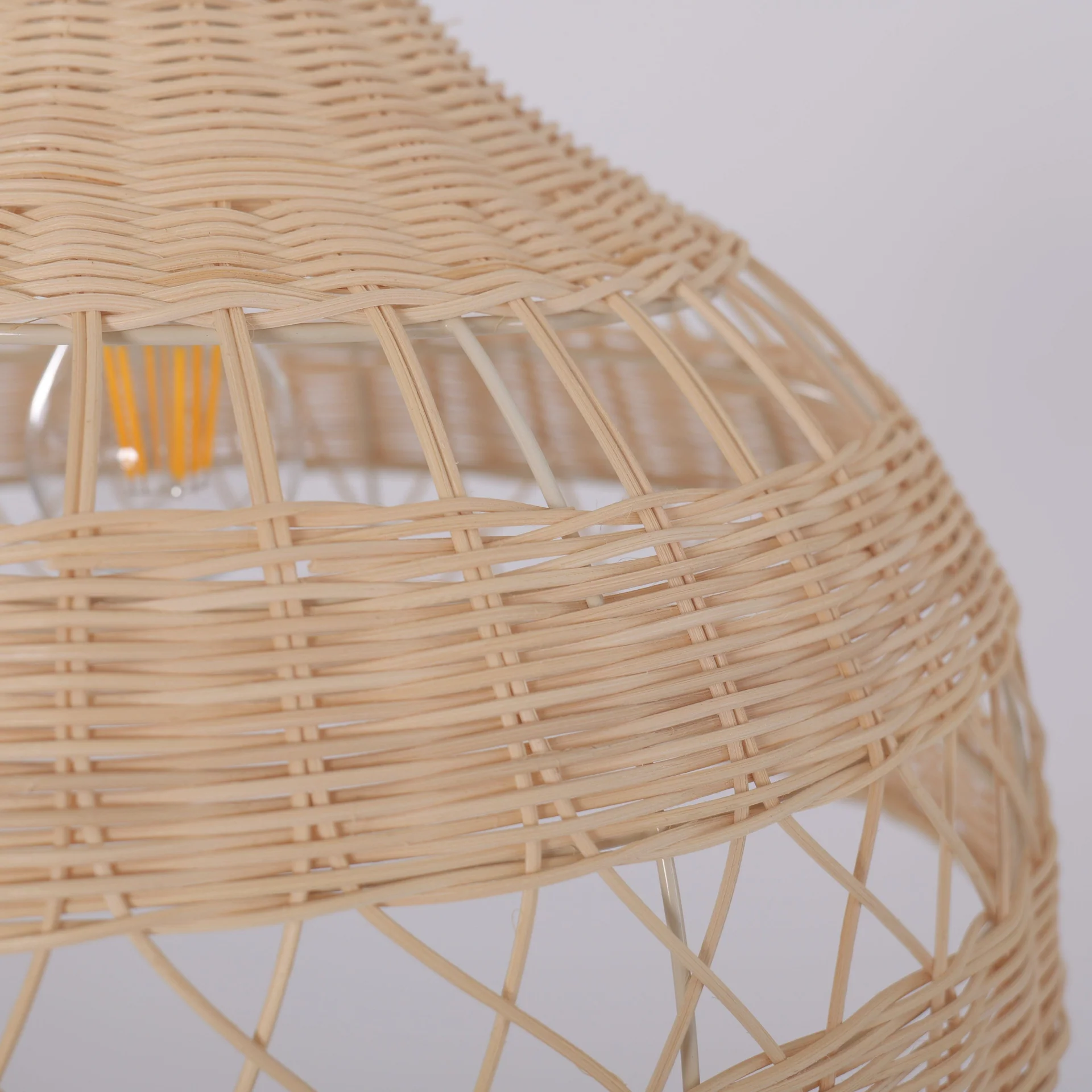 Vintage Handwoven Rattan Pendant Light Dome Shape Natural Hanging Lamp