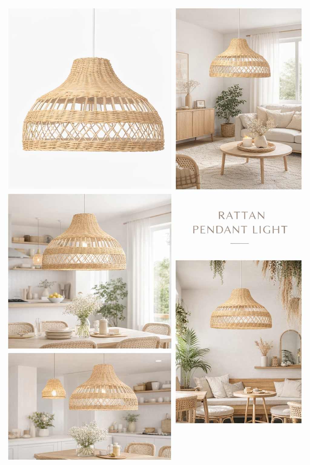 Vintage Handwoven Rattan Pendant Light Dome Shape Natural Hanging Lamp