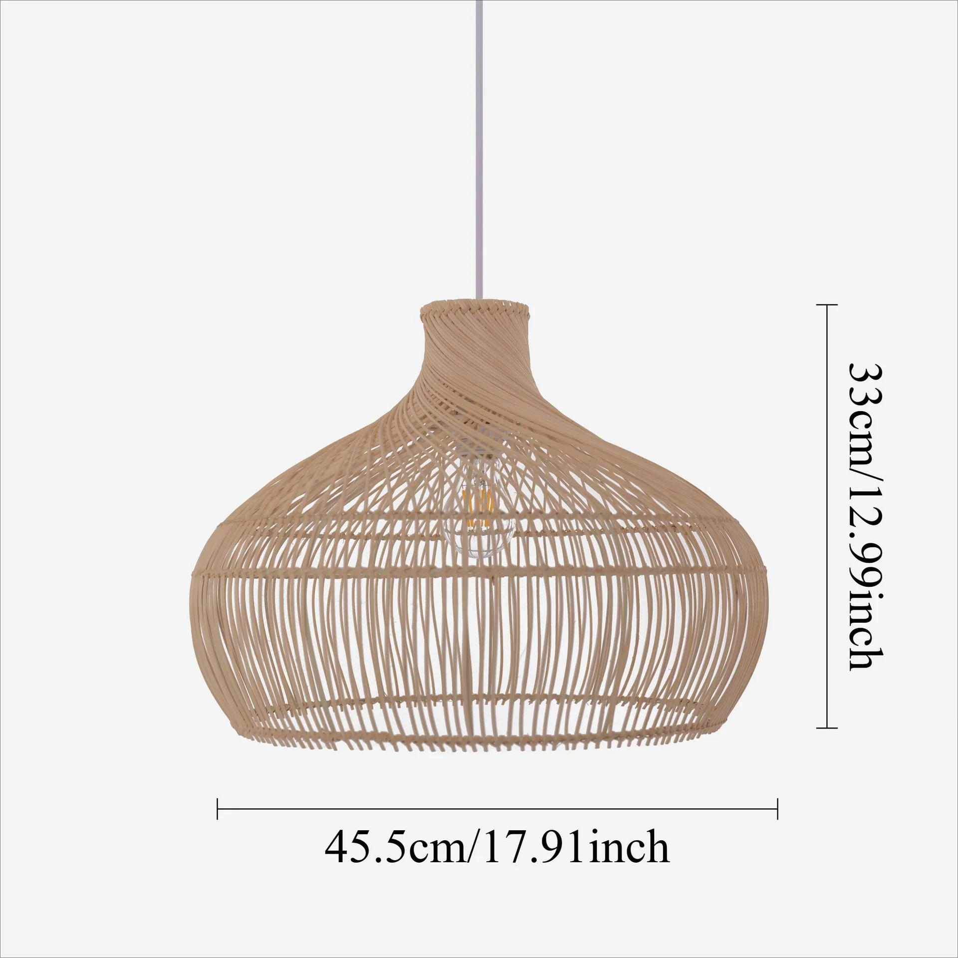 Handwoven Rattan Pendant Light Natural Boho Hanging Lamp 45.5cm