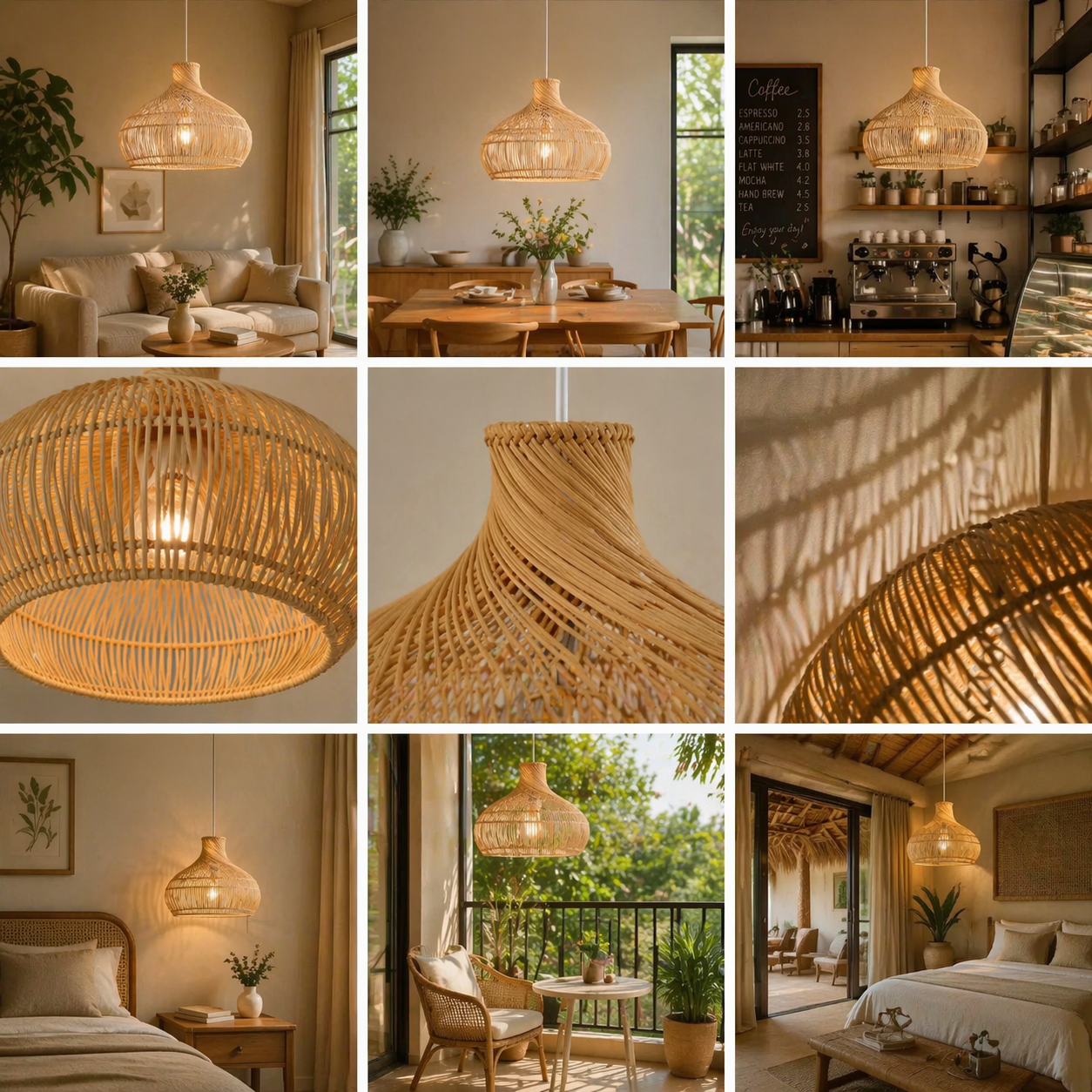 Handwoven Rattan Pendant Light Natural Boho Hanging Lamp 45.5cm