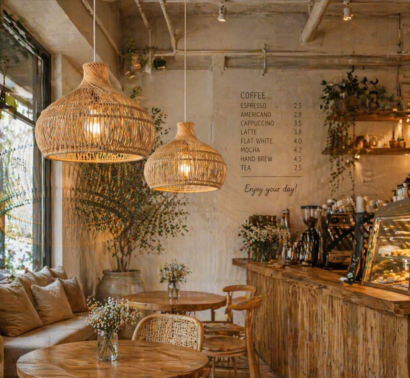 Handwoven Rattan Pendant Light Natural Boho Hanging Lamp 45.5cm