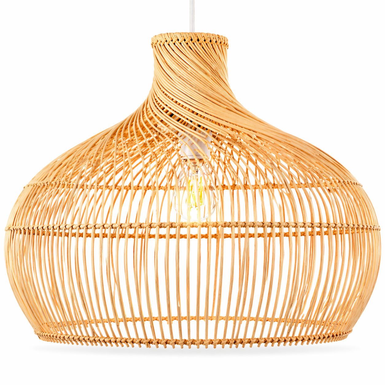 Handwoven Rattan Pendant Light Natural Boho Hanging Lamp 45.5cm