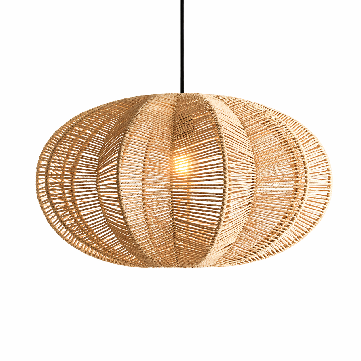Modern Oval Hemp Rope Pendant Light Handmade Woven Hanging Lamp for Dining Room