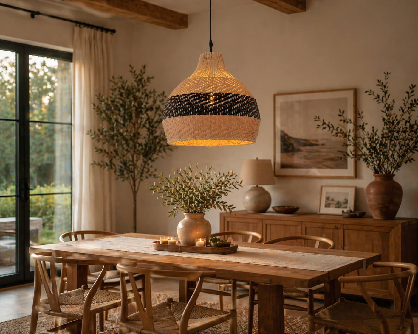 Handwoven Rattan Pendant Light Boho Wicker Hanging Lamp Shade