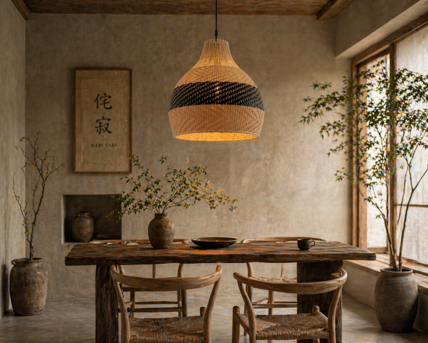 Handwoven Rattan Pendant Light Boho Wicker Hanging Lamp Shade