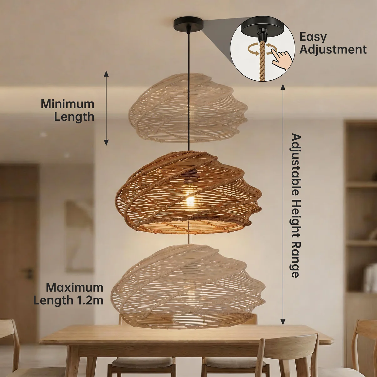 Modern Handwoven Rattan Pendant Light for Resort & Outdoor Dining Spaces