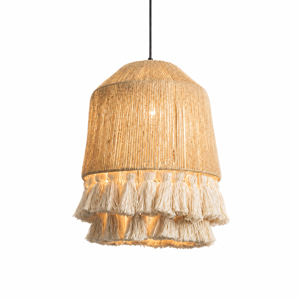 Bohemian Hemp Rope Pendant Light with Tassel Shade for Cafe Hotel