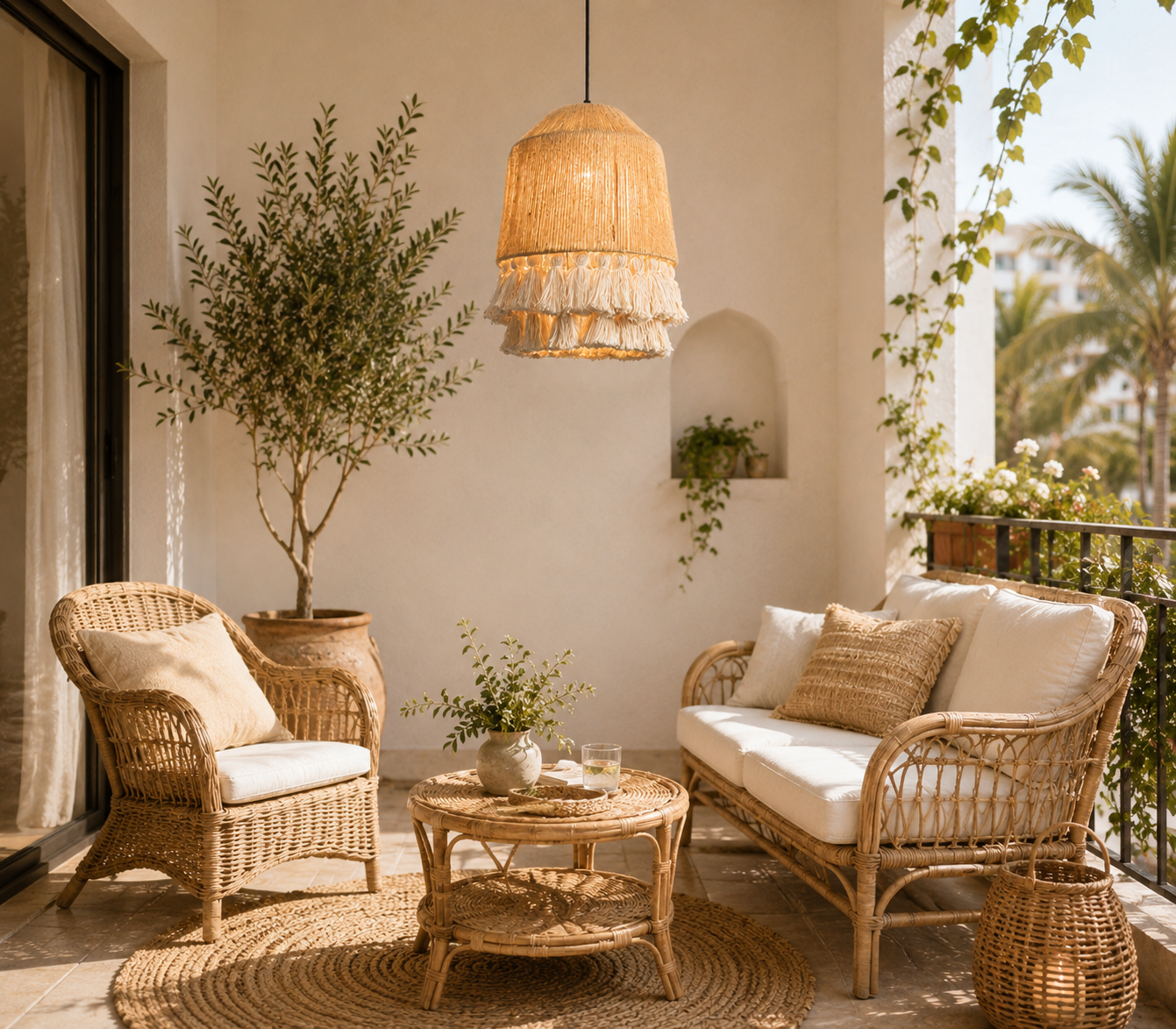 Bohemian Hemp Rope Pendant Light with Tassel Shade for Cafe Hotel