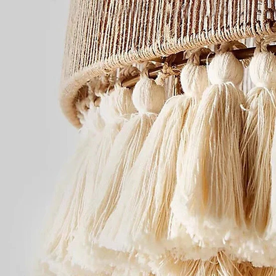 Bohemian Hemp Rope Pendant Light with Tassel Shade for Cafe Hotel