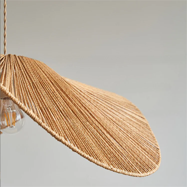 Creative Wave Shape Hemp Rope Pendant Light Handmade Natural Fiber Hanging Lamp for Dining Room
