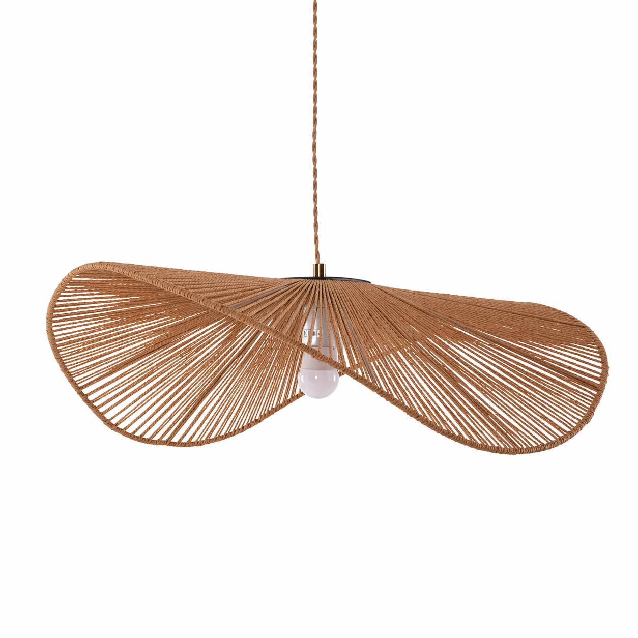 Creative Wave Shape Hemp Rope Pendant Light Handmade Natural Fiber Hanging Lamp for Dining Room