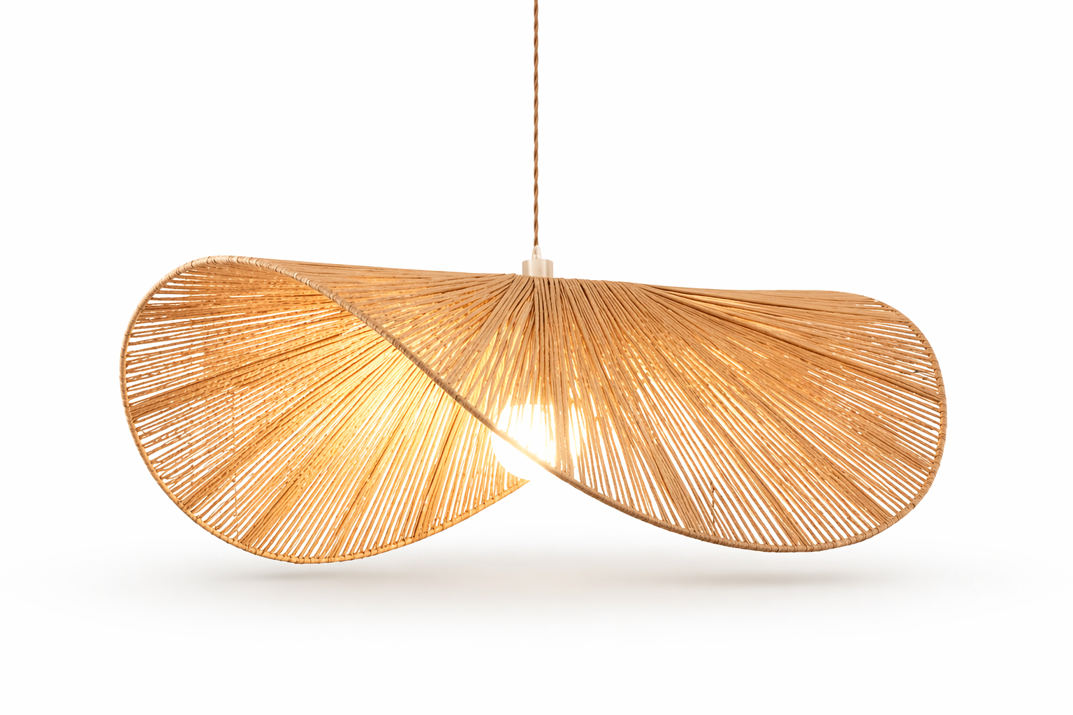 Creative Wave Shape Hemp Rope Pendant Light Handmade Natural Fiber Hanging Lamp for Dining Room