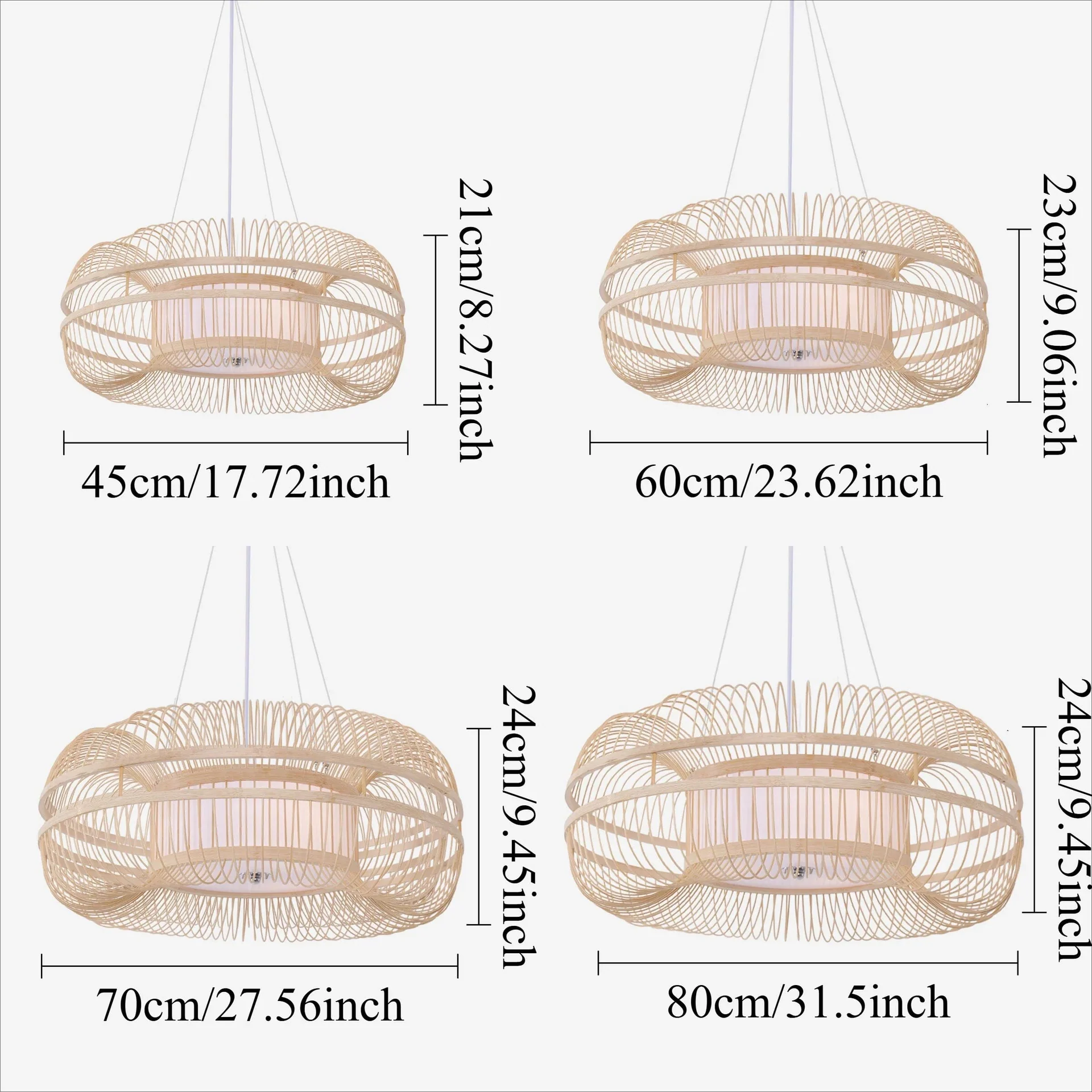 Luxury Large LED Bamboo Ring Pendant Light Drum-Shaped for Hotel Lobby & Commercial Interiors