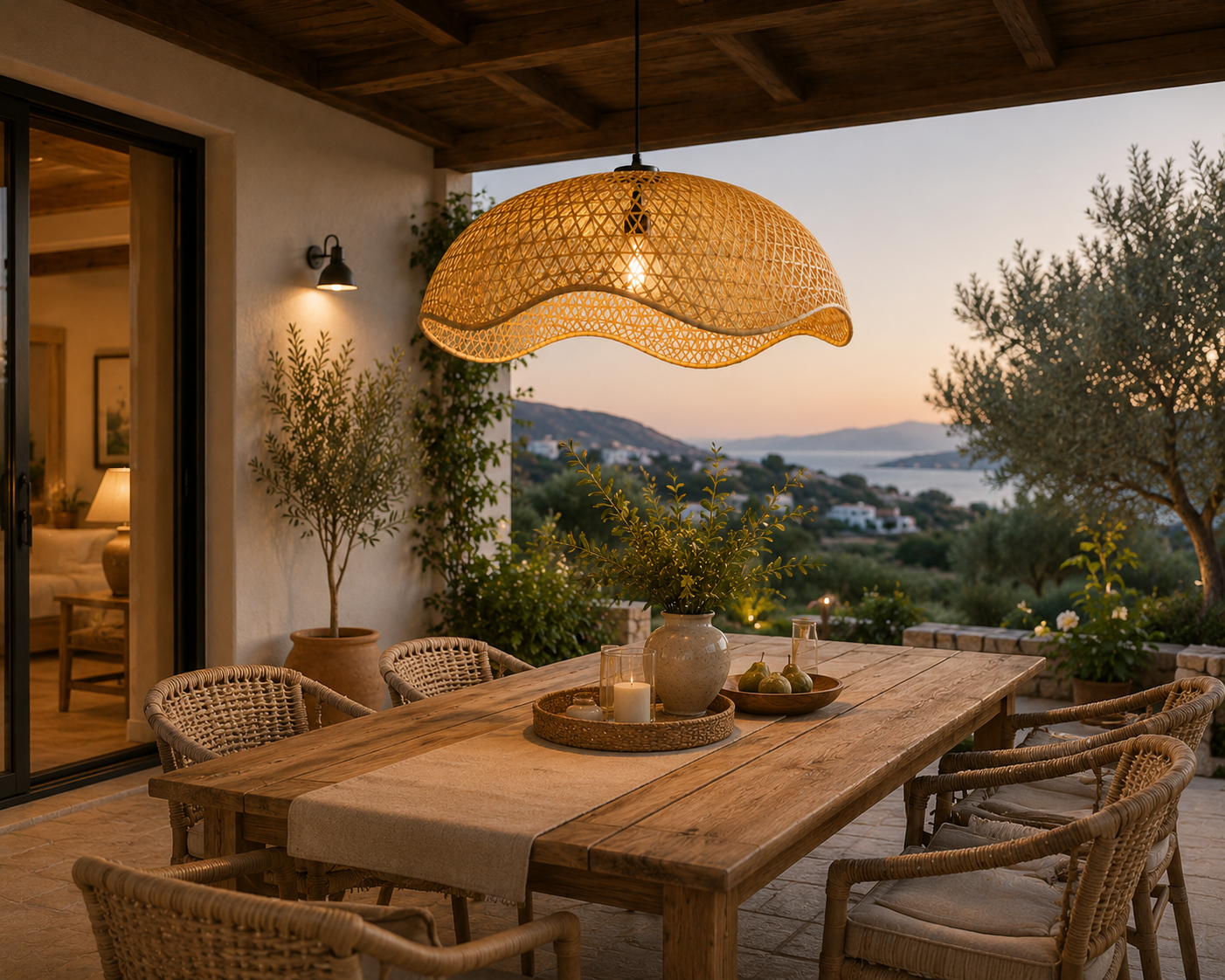 Elegant Wave Handwoven Rattan Pendant Light Natural Bamboo Boho Ceiling Lamp