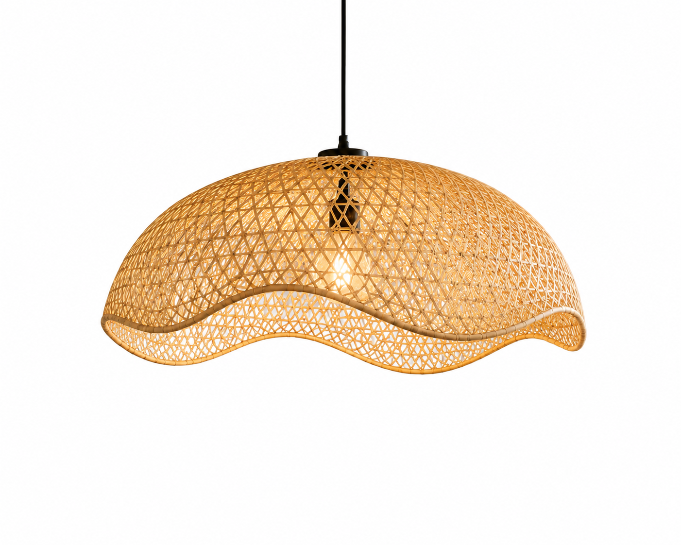 Elegant Wave Handwoven Rattan Pendant Light Natural Bamboo Boho Ceiling Lamp
