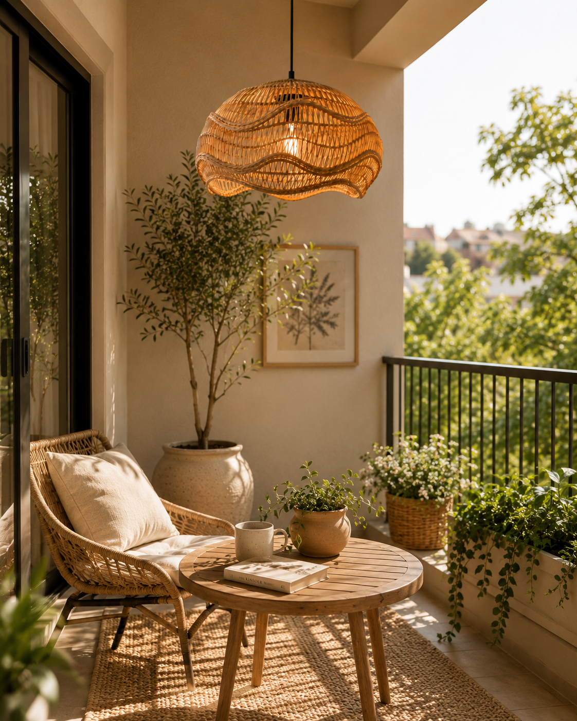 Artistic Wave Handwoven Rattan Pendant Light Natural Bamboo Boho Ceiling Lamp