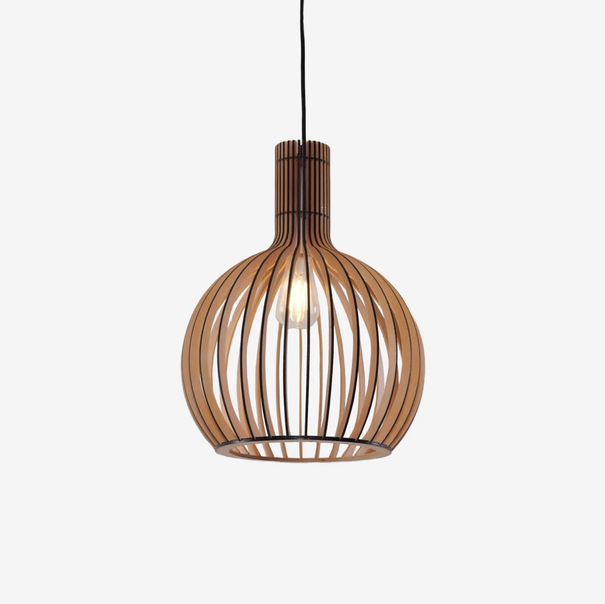 Modern Wooden Slat Pendant Light Nordic Hollow Hanging Lamp