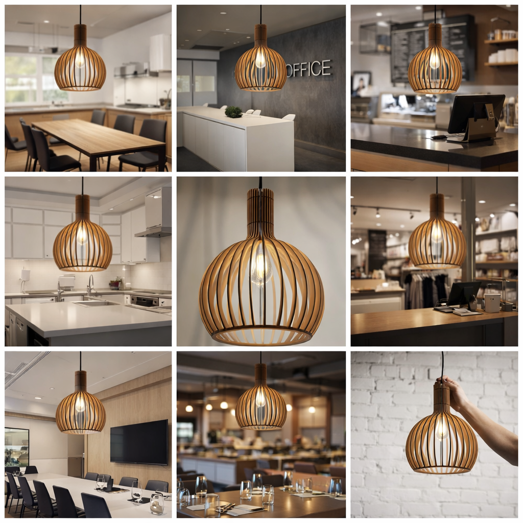 Modern Wooden Slat Pendant Light Nordic Hollow Hanging Lamp