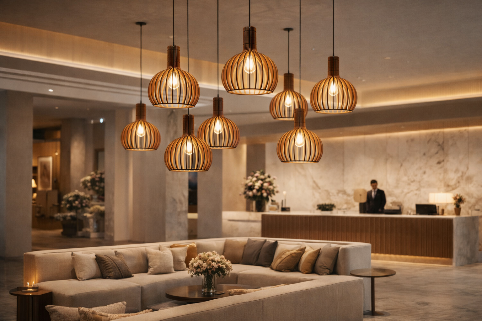 Modern Wooden Slat Pendant Light Nordic Hollow Hanging Lamp