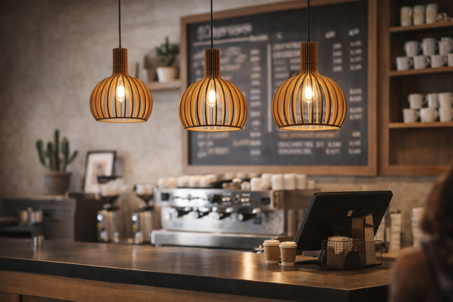 Modern Wooden Slat Pendant Light Nordic Hollow Hanging Lamp