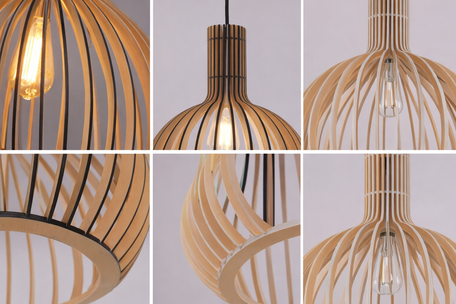 Modern Wooden Slat Pendant Light Nordic Hollow Hanging Lamp