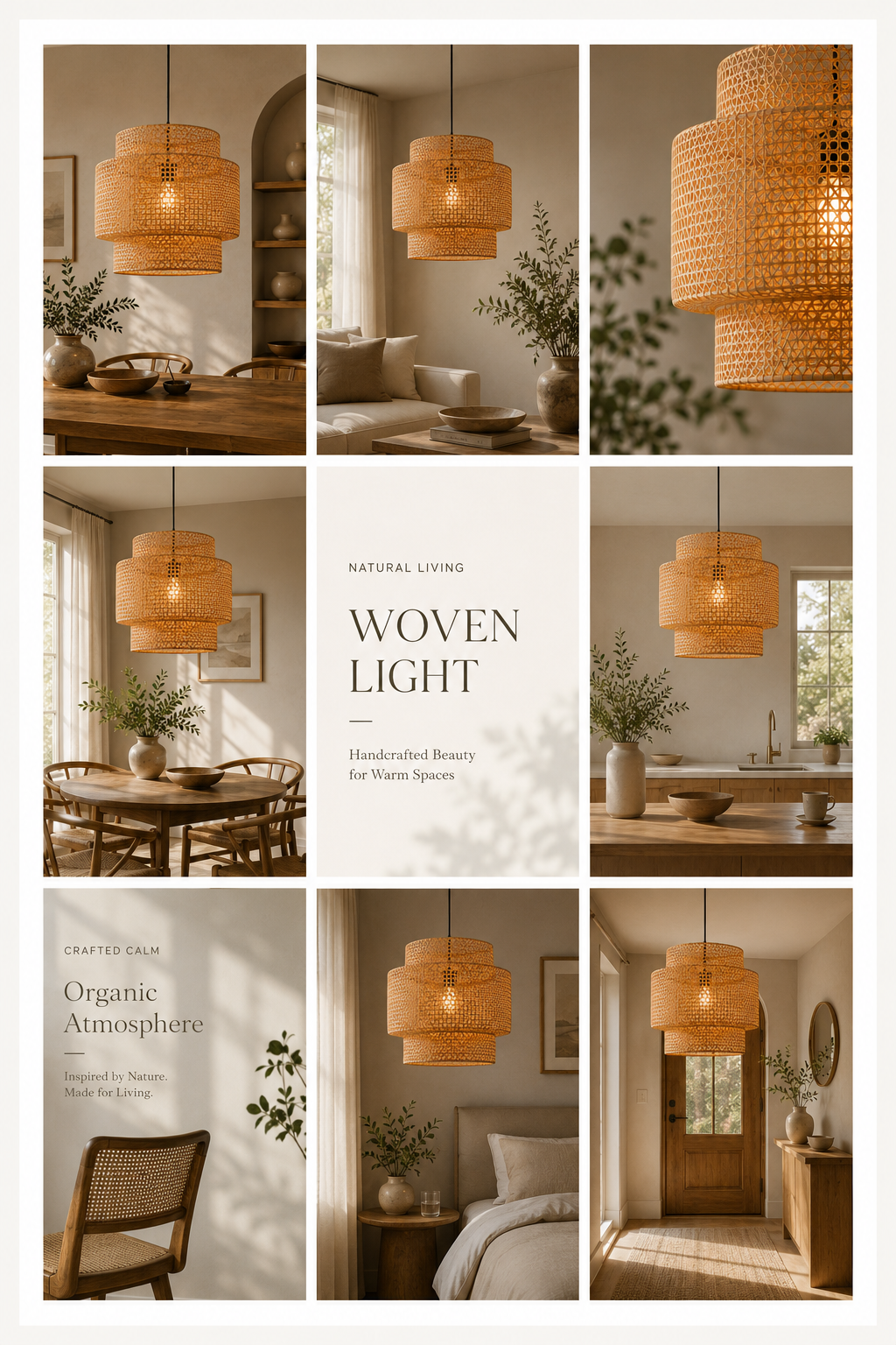 Modern Tiered Handwoven Rattan Pendant Light Boho Bamboo Hanging Lamp