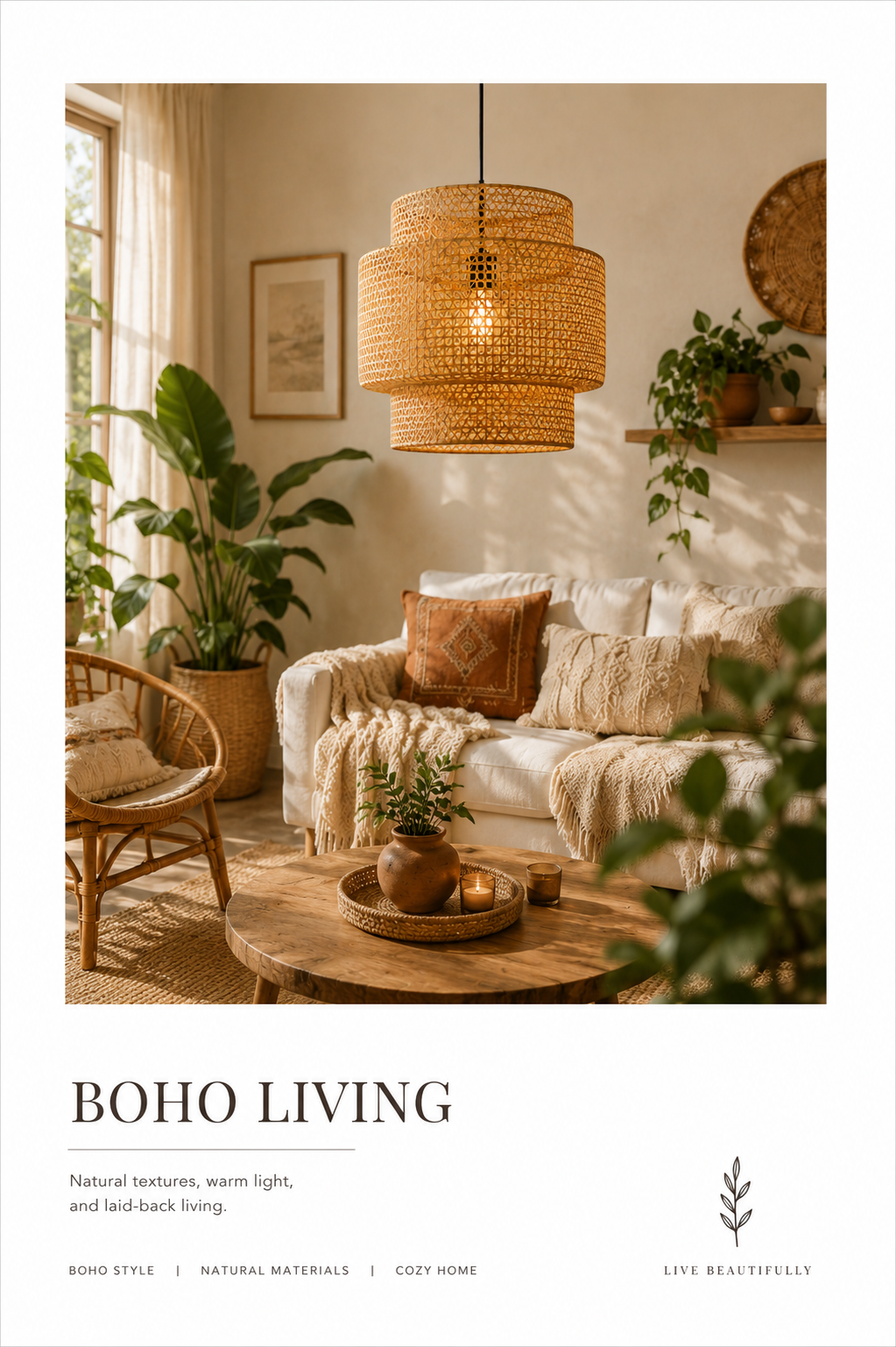 Modern Tiered Handwoven Rattan Pendant Light Boho Bamboo Hanging Lamp