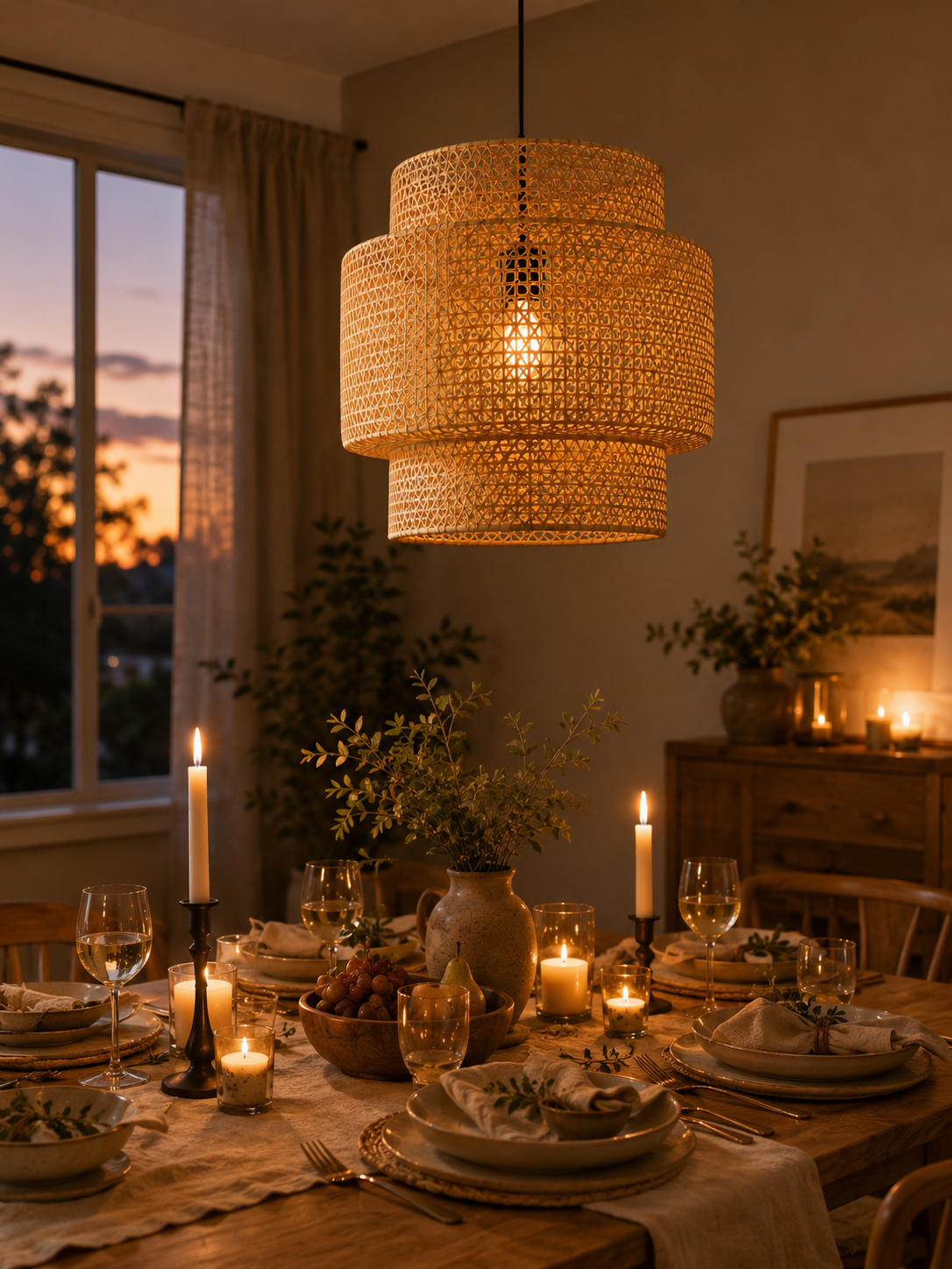 Modern Tiered Handwoven Rattan Pendant Light Boho Bamboo Hanging Lamp