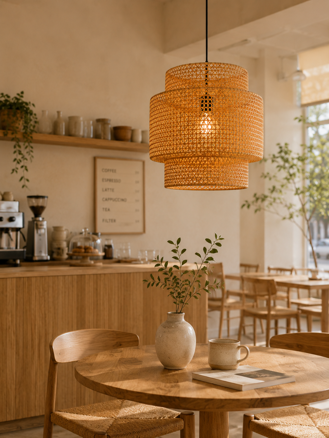 Modern Tiered Handwoven Rattan Pendant Light Boho Bamboo Hanging Lamp
