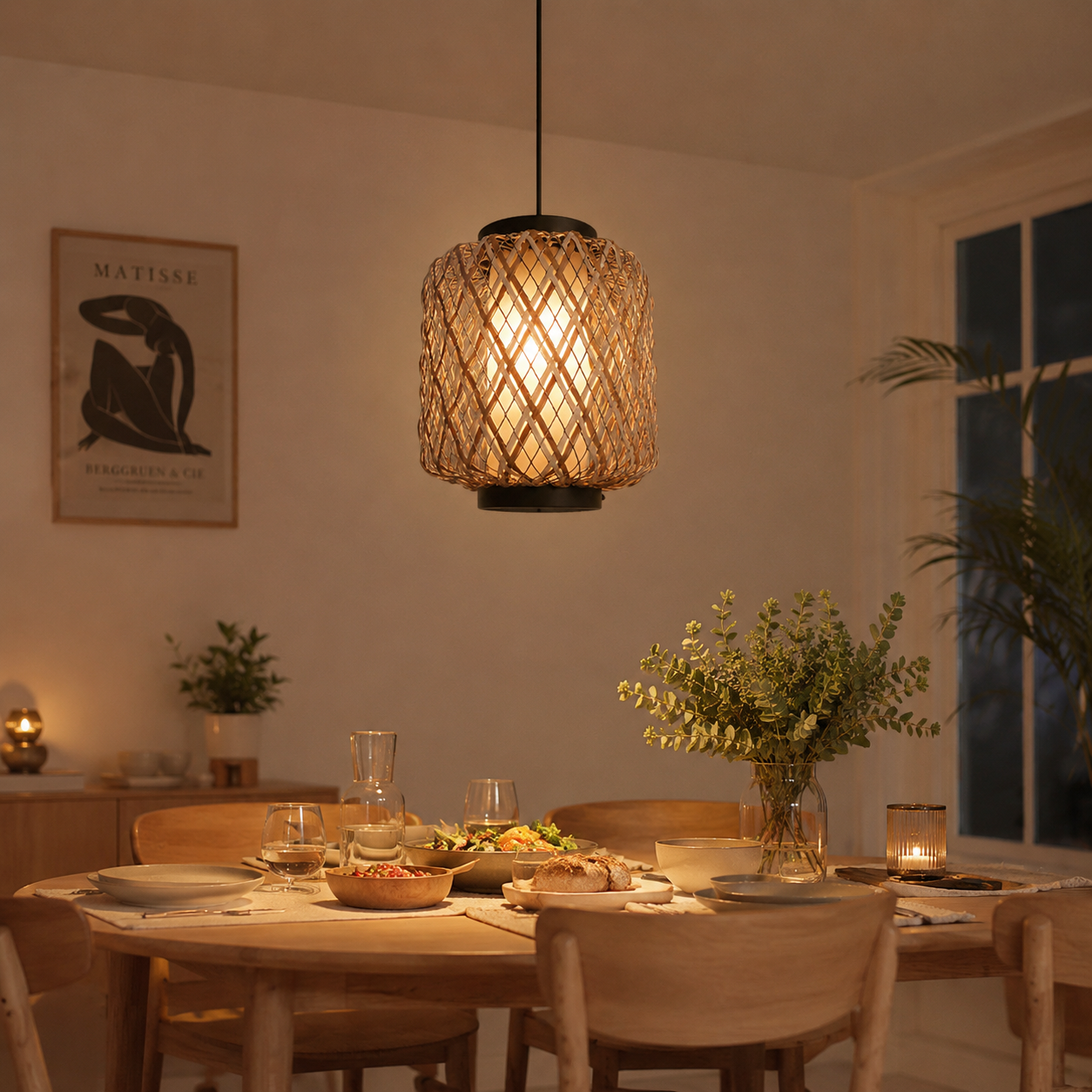 Handwoven Bamboo Rattan Pendant Lamp Modern Rustic Hanging Ceiling Light for Hospitality Projects