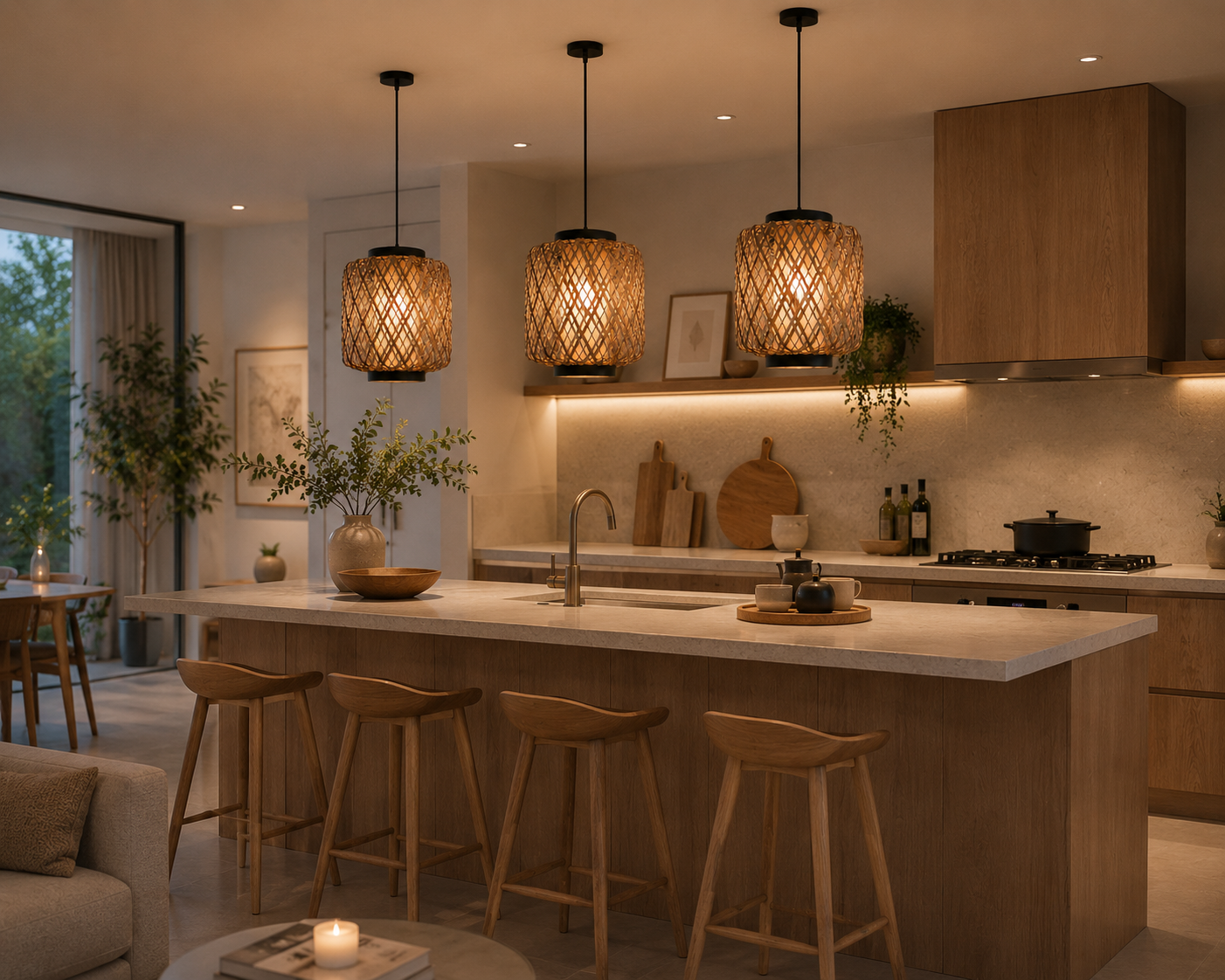 Handwoven Bamboo Rattan Pendant Lamp Modern Rustic Hanging Ceiling Light for Hospitality Projects